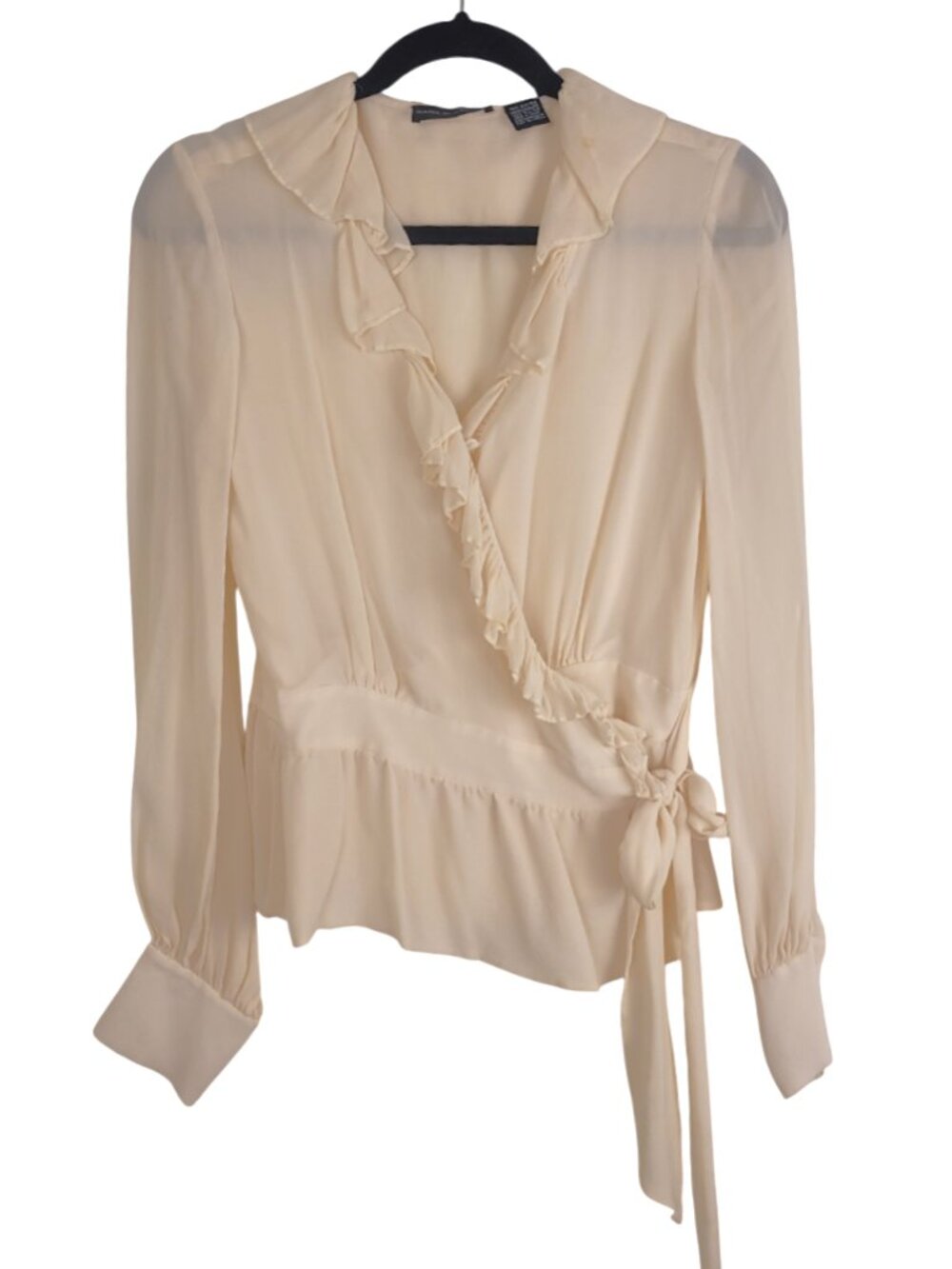 Vintage 00s DANA BUCHMAN 100% Silk Cream Wrap Blouse small/medium